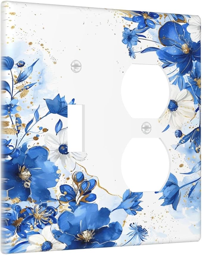 Klein Blue Flowers Watercolor Golden White Floral Wallplates 1 Toggle 1 Duplex - Image 2