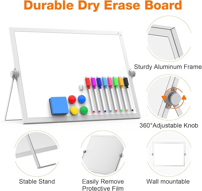 Dry Erase White Board, Dry Eease Board Mini Easel Double Sided on Table Top - Image 2