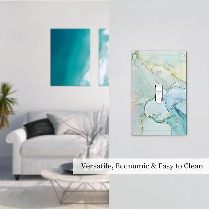 Decorative Light Switch Cover Teal Gold Marbling Turquoise 1 Gang Single Toggle - Image 7