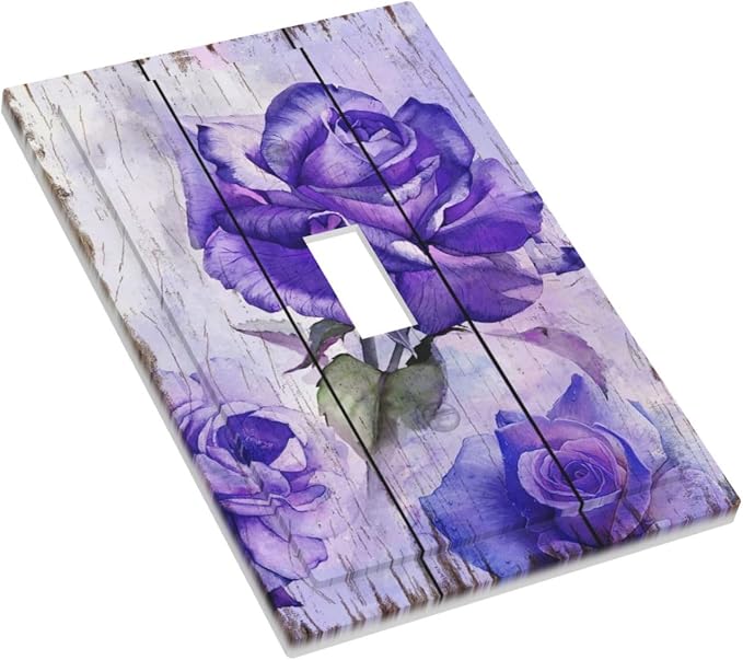 Light Switch Cover Purple Rose Flower Rustic Wood Plank 1 Gang Wall Plate Cover - Image 3