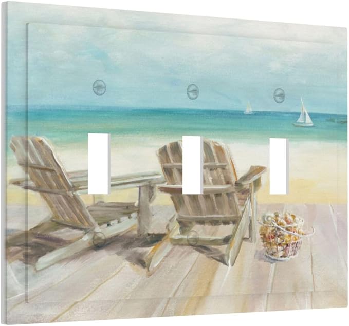 Light Switch Cove Beach Chair Seascape Blue Ocean 3 Gang Wall Plate Triple - Image 2