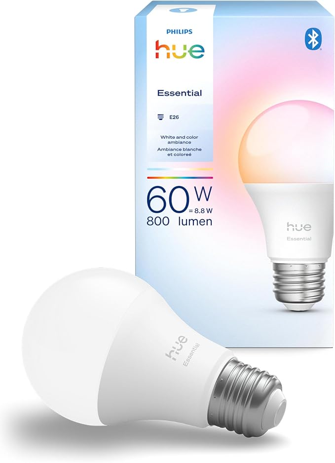 Philips Hue Essential Smart LED A19 Bulb, E26 Base, 2200K-6500K, 800 Lumens - Image 2