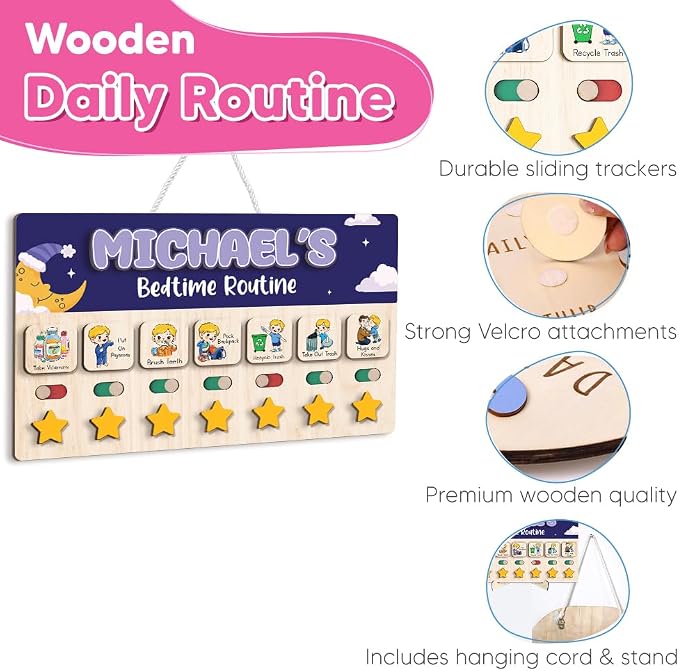 Wooden Chore Chart for Boys, Daily Routine Chart for Kids, Visual Schedule - Image 5