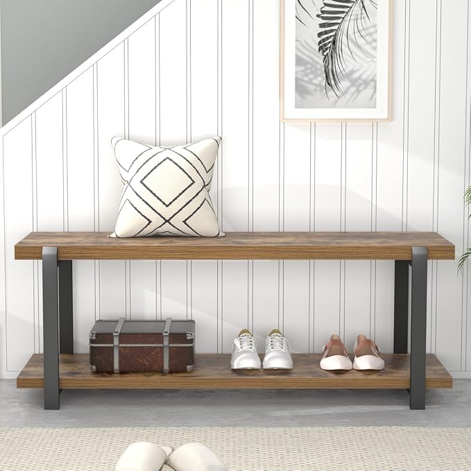 EXCEFUR Entryway Bench, Industrial Shoe Storage Bench - Image 7