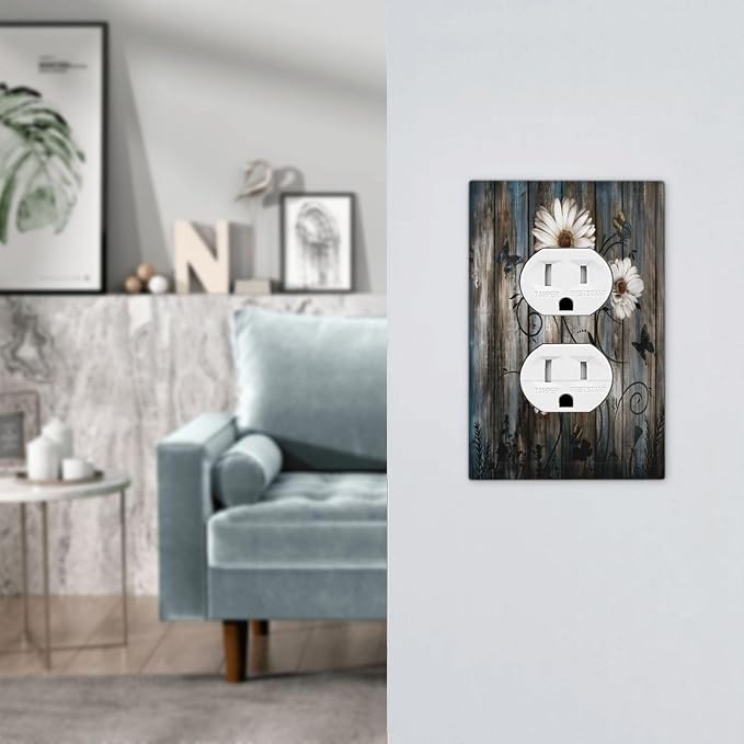 Rustic Wood Background Floral Butterfly Daisy Outlet Covers 1 Gang Duplex Light - Image 7