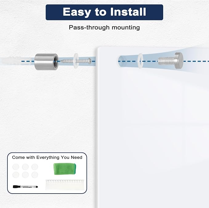 Magnetic Glass Whiteboard, Large Frameless White Board - Image 5