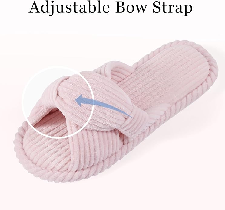 Evshine Fall House Slippers for Women Corduroy Cross Bow Indoor Slippers Open - Image 3