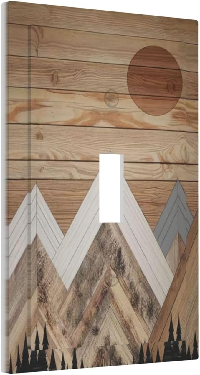 Wooden Planks Mosaic Snow Mountain Sun Decorative Light Switch Cover 1 Gang - Image 2