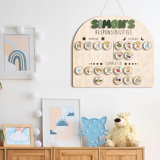 Wooden Chore Chart for Kids Visual Schedule, Routine Chart for Kids, Morning - Image 8