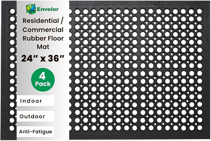 Envelor 4-Pack Anti Fatigue Rubber Mat Non-Slip Restaurant by Envelor