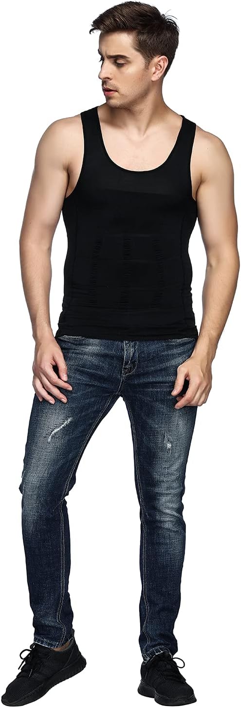 Odoland Mens 3 Pack Body Shaper Slimming Tummy Vest Thermal Compression Shirt - Image 2
