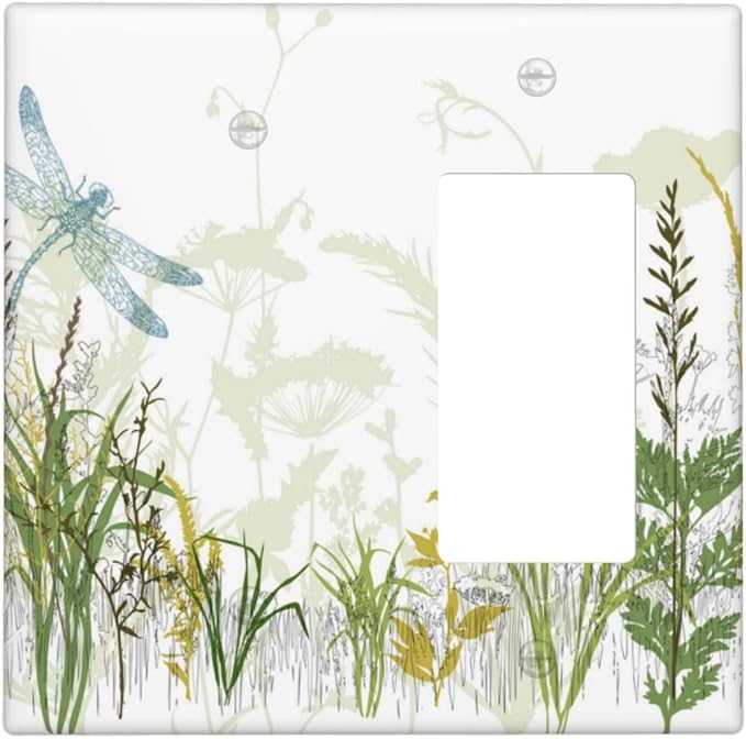 Wild Flower Dragonfly 2 Gang Blank Rocker Light Switch Cover Plates Decorative by OHZOLLAN