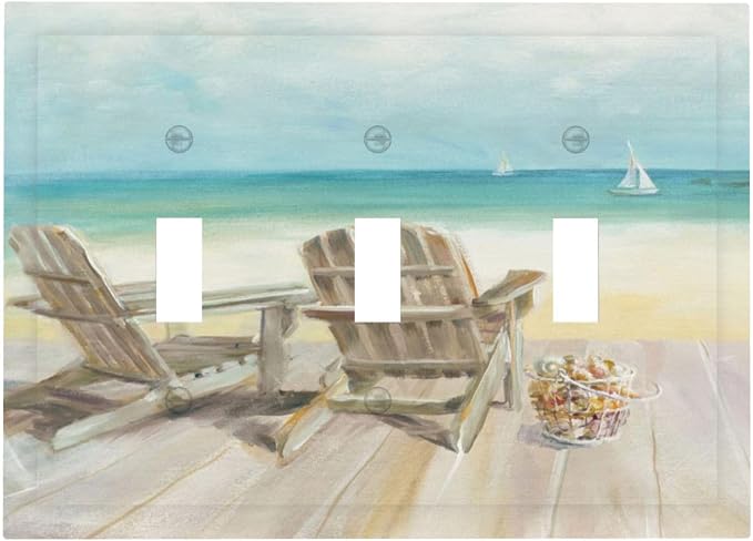 Light Switch Cove Beach Chair Seascape Blue Ocean 3 Gang Wall Plate Triple by Spshian