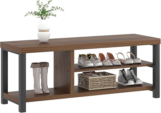 FOLUBAN Shoe Bench, Modern Wood and Metal Storage Bench - Image 8