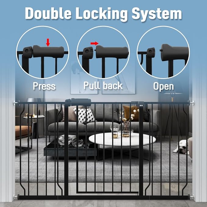 ALLAIBB Extra Wide Pressure Mount Baby Gate Auto Close Black Metal Child Dog - Image 2