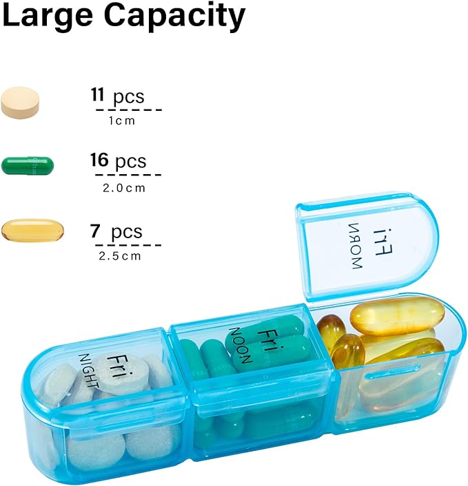 Daviky Pill Organizer 3 Times a Day, Daily Pill Box 7 Day, Weekly Cases - Image 2