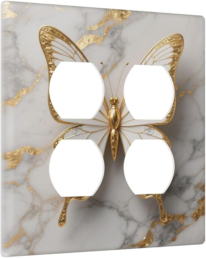 Gold Marble Shine Butterfly Abstract Modern Print Outlet Covers 2 Gang Double - Image 2