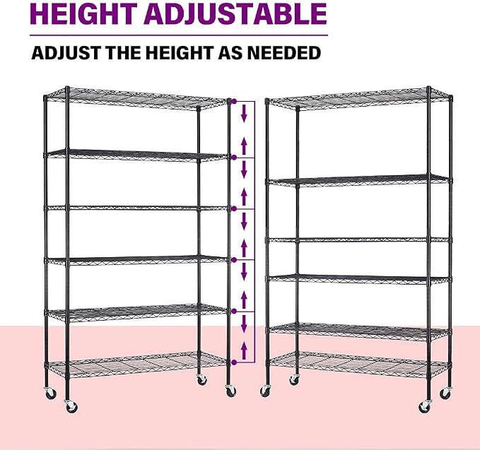 FDW 48"L×18"W×82"H Wire Shelving Unit Storage Cart Metal Shelf Rolling Utility - Image 7