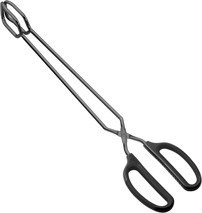 16" Extra Long Scissor Tongs, Stainless Steel Metal Kitchen Tongs by HINMAY