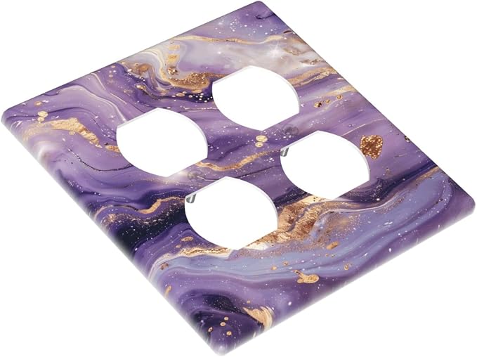 Luxury Marble Texture Purple And Gold Abstract Print Outlet Covers 2 Gang - Image 3