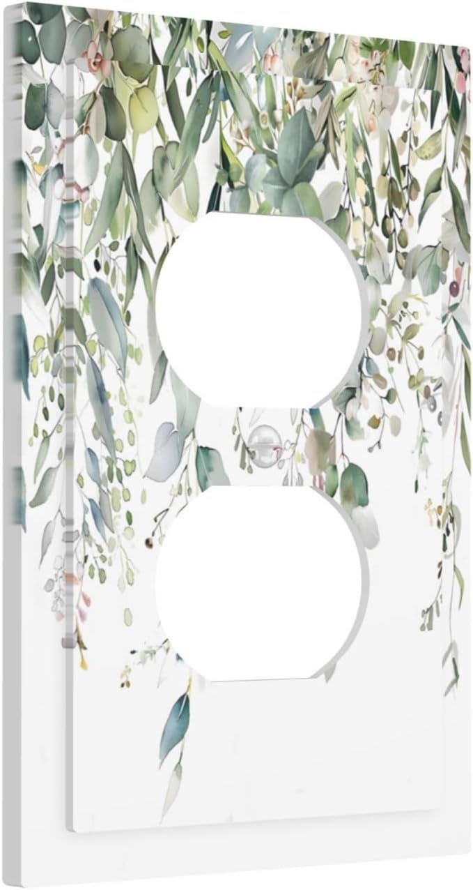 Sage Green Watercolor Eucalyptus Leaves Floral Flowers Outlet Covers 1 Gang - Image 2