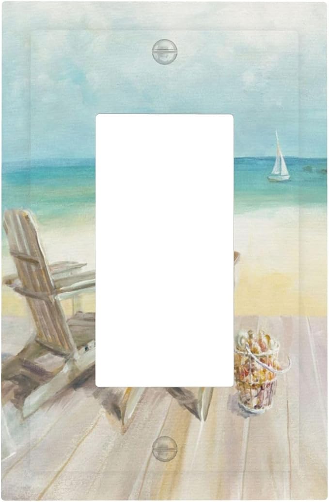 Outlet Covers Beach Chair Seascape Blue Ocean 1 Gang Wall Plate Single Rocker by Spshian