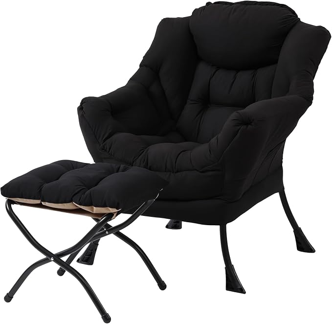 Lazy Chair with Folding Ottoman, Modern Accent Lounge Armchair with Armrests by MBOOYOME