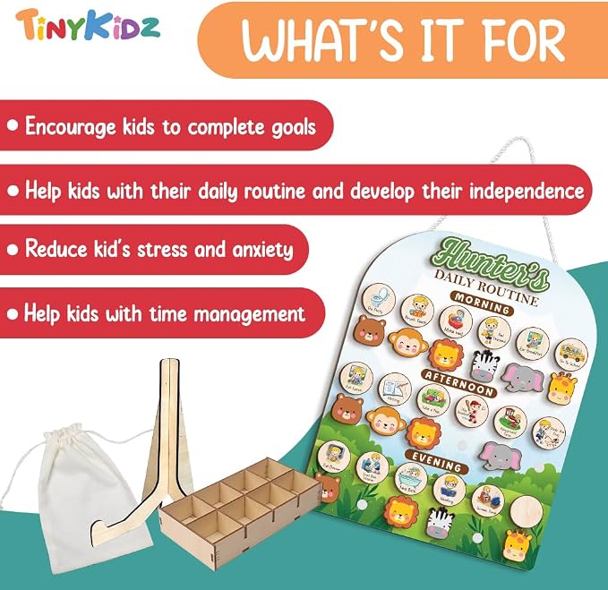 Wooden Daily Routine Chart for Todder, Visual Schedule Woodland Reward Chart - Image 4