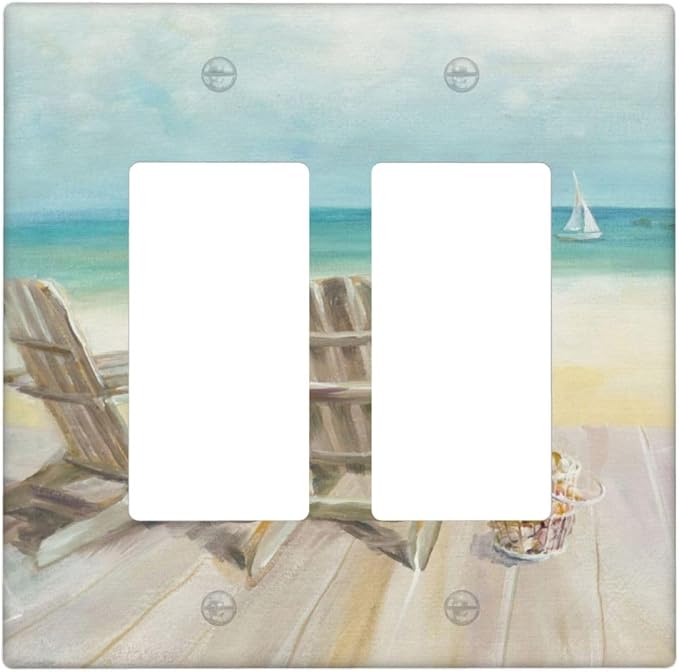 Outlet Covers Beach Chair Seascape Blue Ocean 2 Gang Wall Plate Double Rocker by Spshian