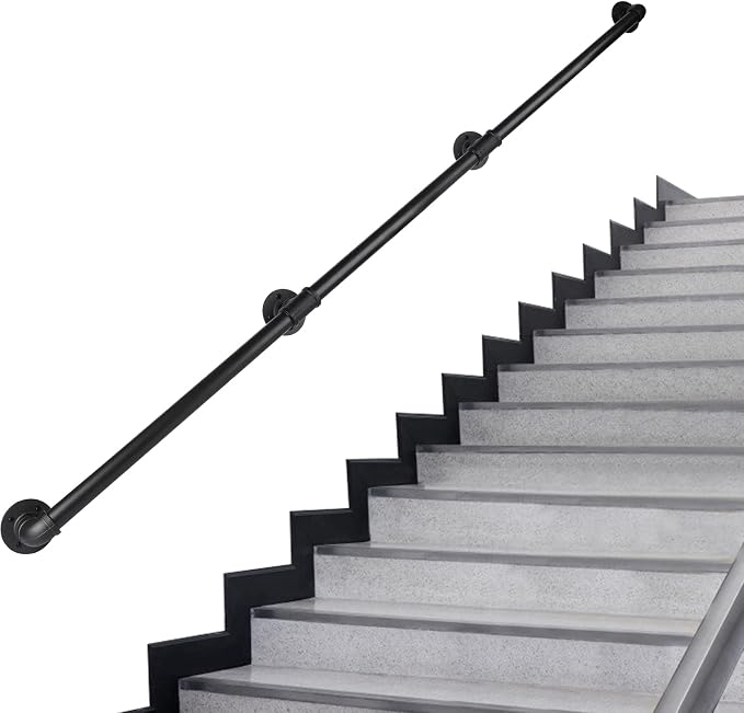 Pipe Stair Handrail, 10 Ft Metal Staircase Handrail, Wall Hand Railing by RECTOORailingSystem
