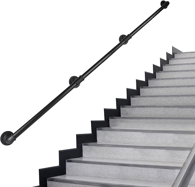 Pipe Stair Handrail, 9 Ft Metal Staircase Handrail, Wall Hand Railing, Safety by RECTOORailingSystem