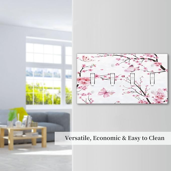 Cherry Floral Watercolor Pink Flowers Butterfly Light Switch Covers Quad Toggle - Image 7