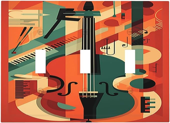 Decorative Switch Plates Violin Abstract Jazz Colorful Painting 3 Gang Wall by LightSwitchCover