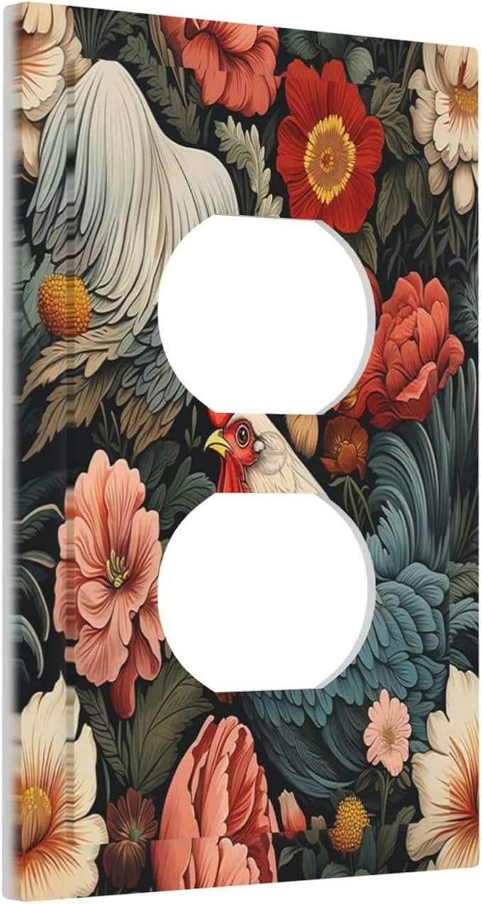 Outlet Covers Rooster Flowers Red White Chicken Floral 1 Gang Duplex Wall Plate - Image 2