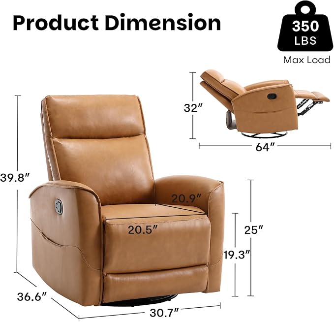 CANMOV Leather Recliner Chair, Swivel Rocker Recliner Chair, 360°Swivel Nursery - Image 2