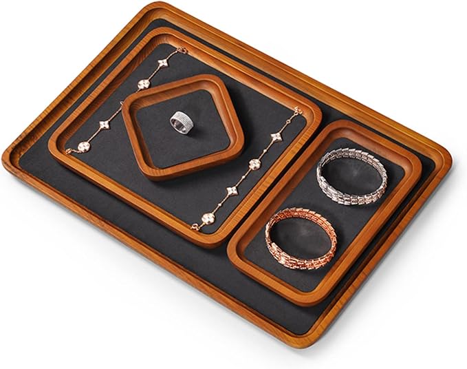Oirlv Solid Wood Jewelry Tray Jewelry Display Holder Showcase Jewelry Display - Image 2