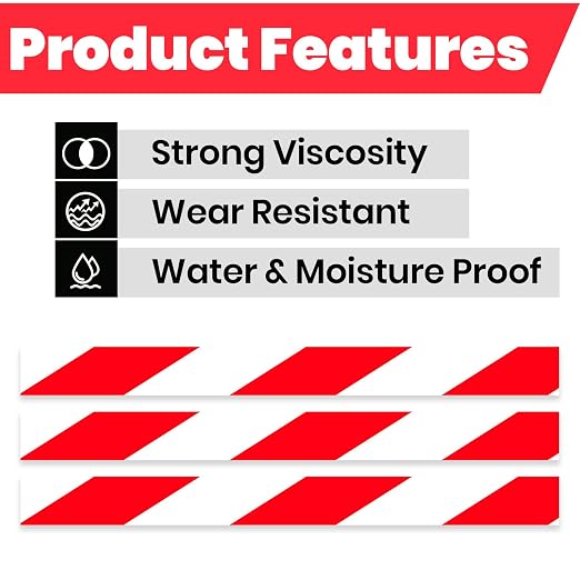 ADHES Red & White Hazard Warning Safety Tape, 2 Inch x 35 Yards x 2 Rolls High - Image 3