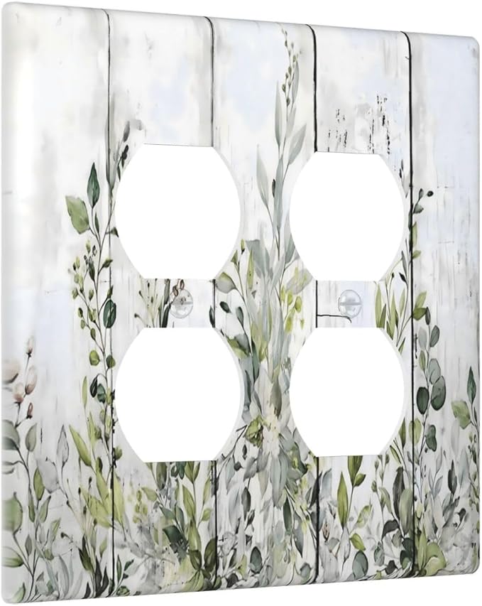 Sage Green Eucalyptus Rustic Country Botanical Leaf Flower Outlet Covers 2 Gang - Image 2