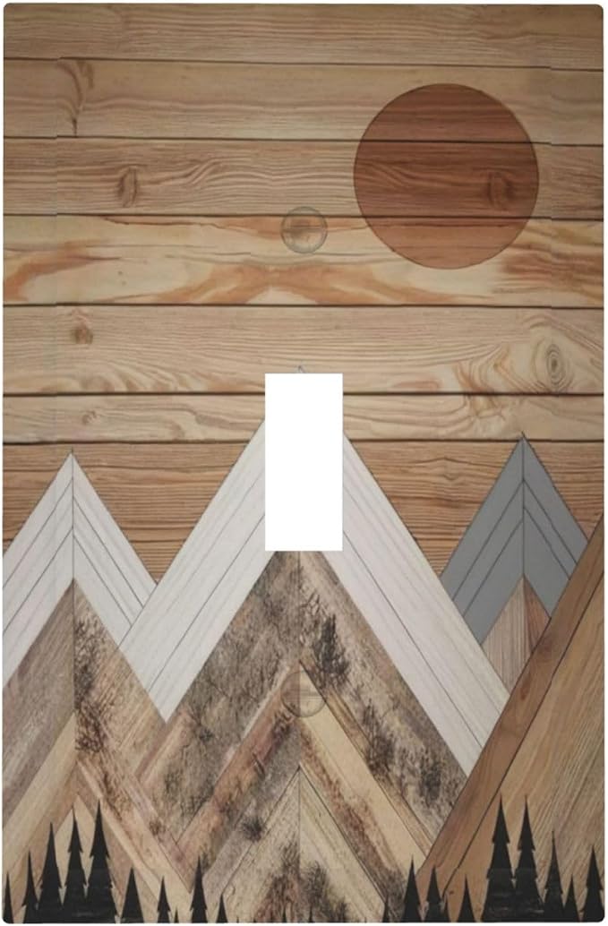 Wooden Planks Mosaic Snow Mountain Sun Decorative Light Switch Cover 1 Gang by Unknown