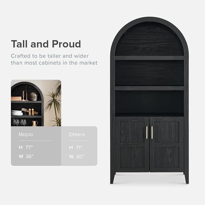 mopio Lauren 77.4" Tall Arched Cabinet, 5-Tier Arched Bookcase - Image 9