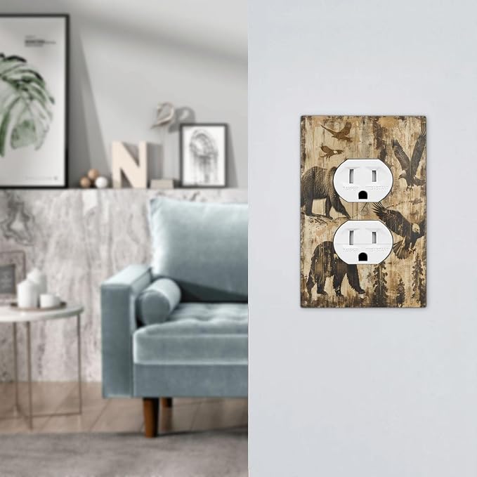 Outlet Covers Vintage Cabin Wildlife Animal Bear Eagle Forest 1 Gang Duplex - Image 7