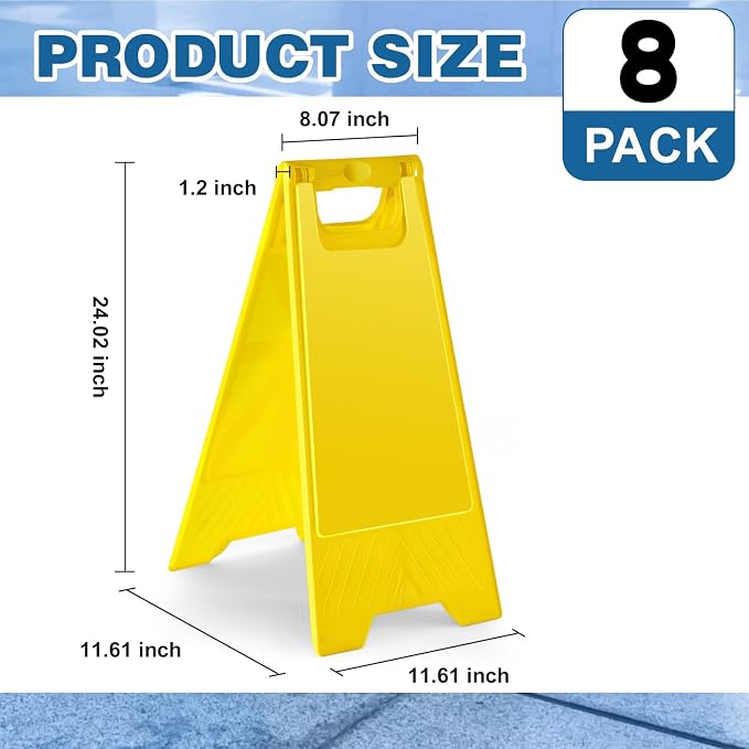 8 Pack 24 Inch Blank Floor Sign Yellow A-frame Foldable Caution Sign Write-On - Image 2