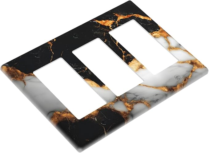 Decorative Outlet Covers Black Gold Marble 3 Gang Gfci Wall Plate Triple Rocker - Image 3