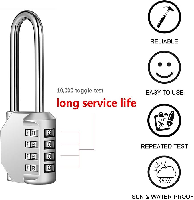 2 Pack disecu 2.6 Inch Long Shackle Combination Lock, 4 Digit Outdoor - Image 3