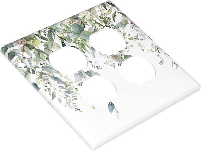 Sage Green Watercolor Eucalyptus Leaves Floral Flowers Outlet Covers 2 Gang - Image 3