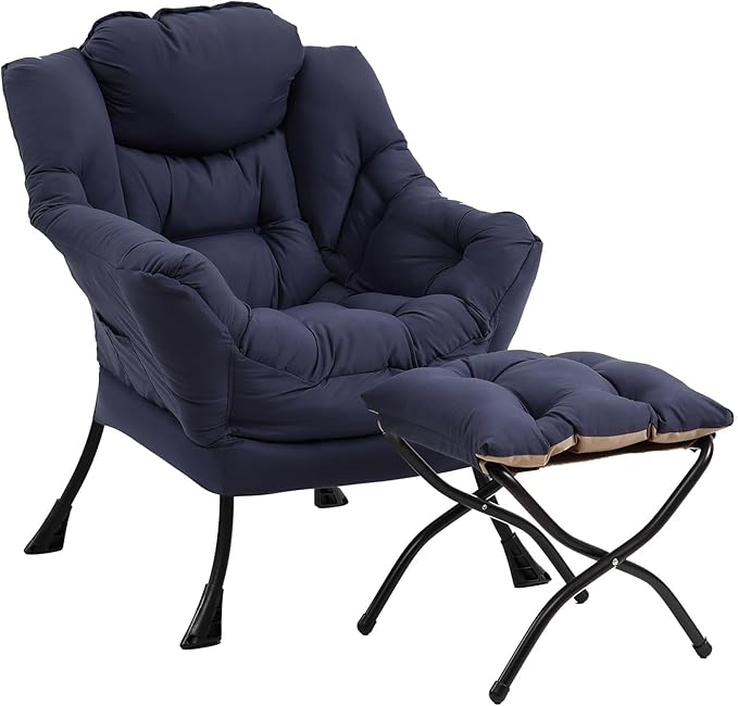 Lazy Chair with Ottoman, Modern Chair with Folding Footrest, Lounge Accent Chair by Furlide