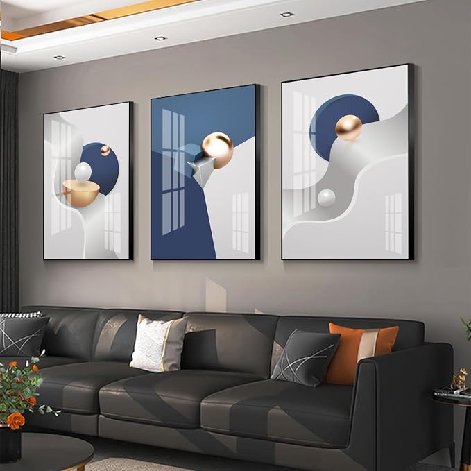 QKF Large Blue Geometry Abstract Wall Art Bright Canvas Decorative Painting Now - Image 2
