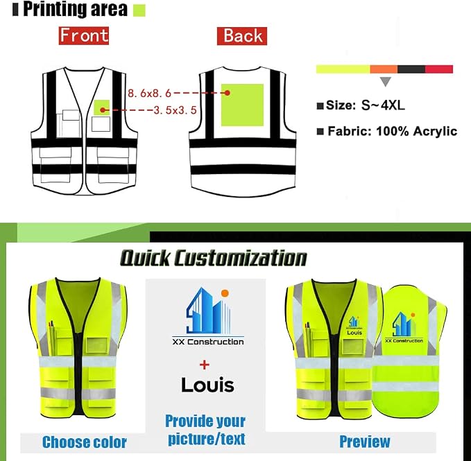 YOWESHOP High Visibility Safety Vest Custom Your Logo Protective Workwear 5 - Image 3