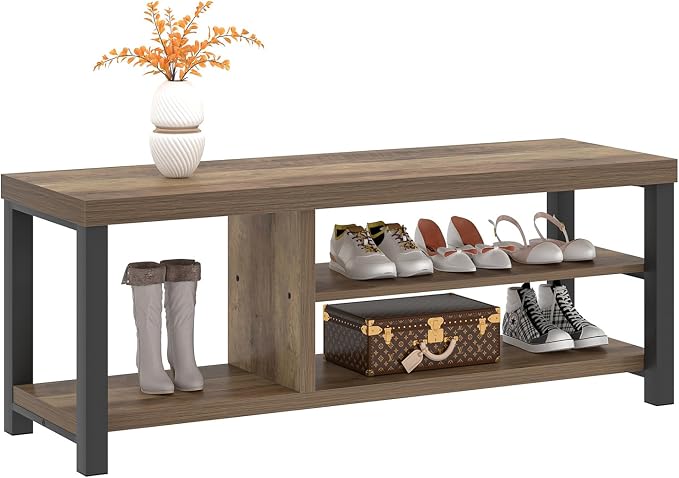 FOLUBAN Shoe Bench for Entryway, Wood and Metal Indoor Bench - Image 9