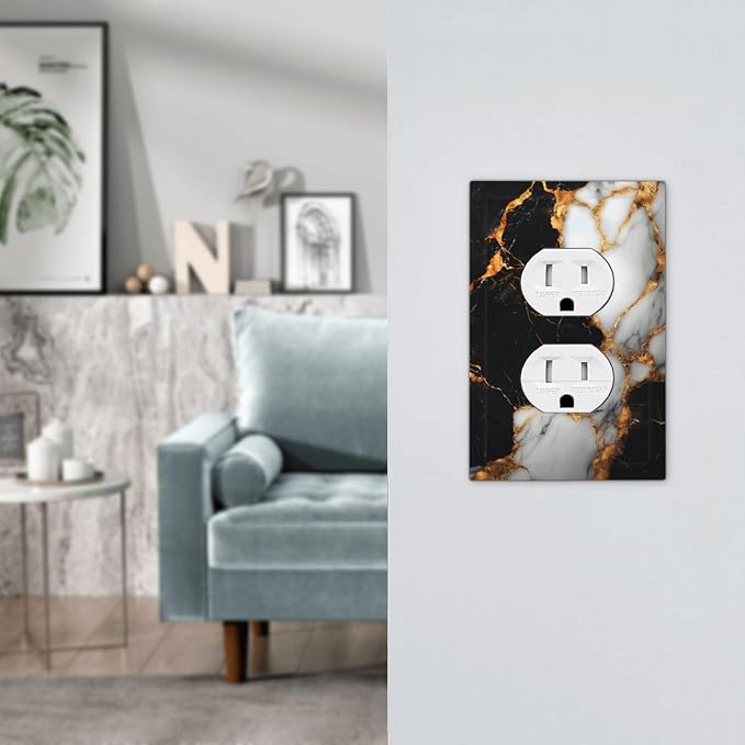 Outlet Covers Black Gold Marble Decorative 1 Gang Duplex Light Switch Cover - Image 7